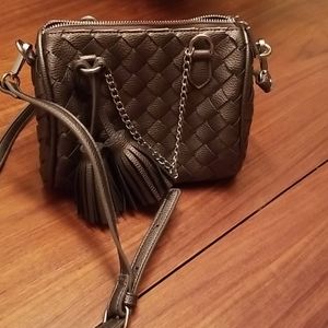 C brand woven gray metallic vegan purse!